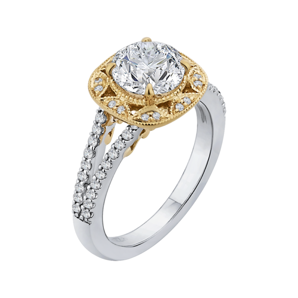 Two-Tone Vintage Halo Engagement Ring - Image 2
