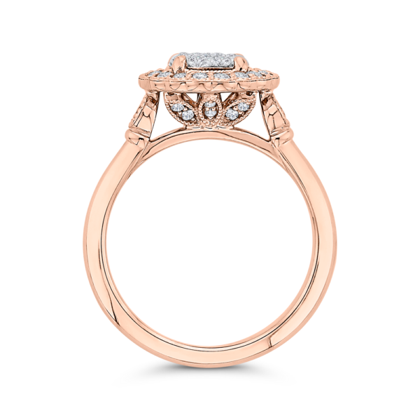 Vintage Rose Gold Floral Halo Engagement Ring - Image 2