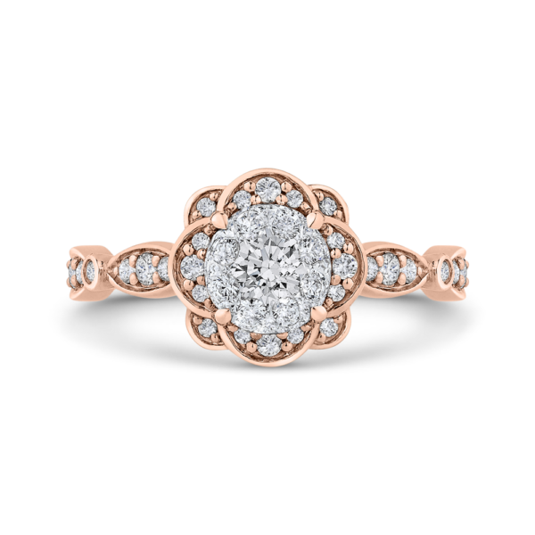 Vintage Rose Gold Floral Accent Engagement Ring