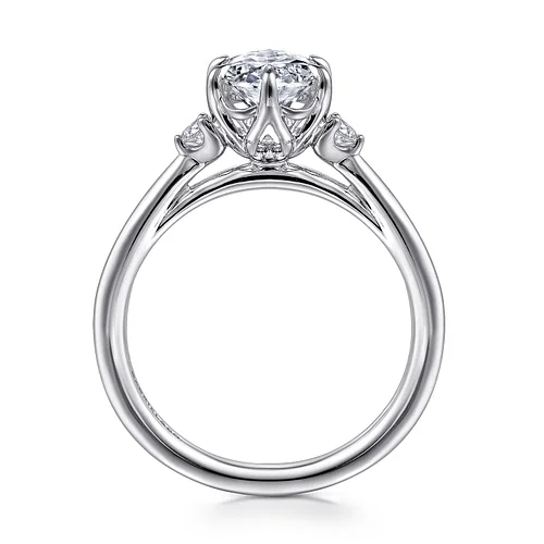 14K White Gold Oval Three Stone Diamond Engagement Ring | Jensen Jewelers