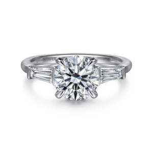 14K White Gold Round Three Stone Diamond Engagement Ring