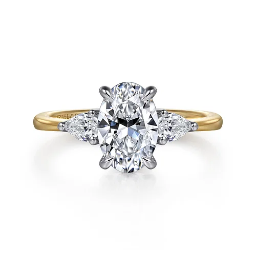 14K White-Yellow Gold Oval Three Stone Diamond Engagement Ring | Jensen ...