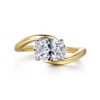 14K White-Yellow Gold Twisted Bypass Oval Diamond Engagement Ring