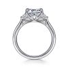 14K White Gold Emerald Cut Three Stone Lotus Diamond Engagement Ring - Image 2