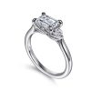 14K White Gold Emerald Cut Three Stone Lotus Diamond Engagement Ring - Image 3