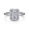 Art Deco 14K White Gold Halo Emerald Cut Diamond Engagement Ring