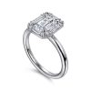 Art Deco 14K White Gold Halo Emerald Cut Diamond Engagement Ring - Image 3