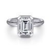 14K White Gold Emerald Cut Bezel Set Diamond Engagement Ring