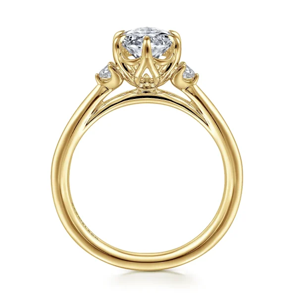Yellow Gold Oval Three Stone Diamond Engagement Ring - Image 4