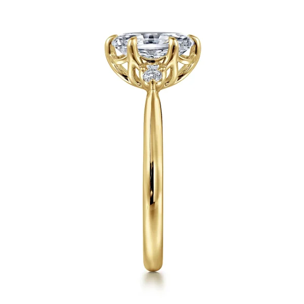 Yellow Gold Oval Three Stone Diamond Engagement Ring - Image 3