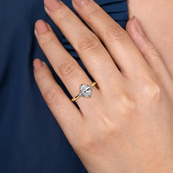 Yellow Gold Oval Three Stone Diamond Engagement Ring - Image 5