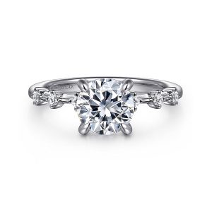 14K White Gold Round Spaced Diamond Engagement Ring