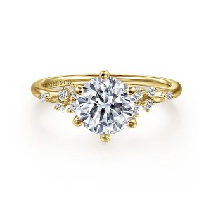 14K Yellow Gold Round Scattered Diamond Engagement Ring