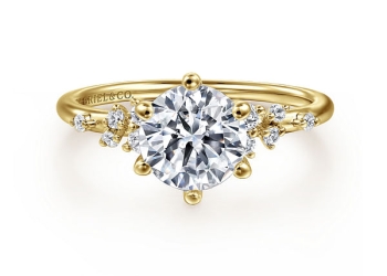 14K Yellow Gold Round Scattered Diamond Engagement Ring