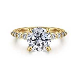 14K Yellow Gold Round Shared Prong Diamond Engagement Ring