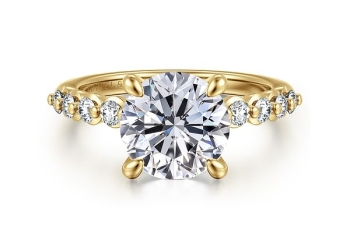 14K Yellow Gold Round Shared Prong Diamond Engagement Ring