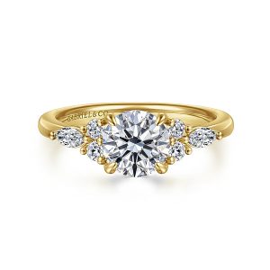 14K Yellow Gold Round Cluster Diamond Engagement Ring