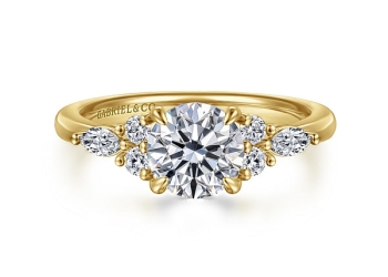 14K Yellow Gold Round Cluster Diamond Engagement Ring