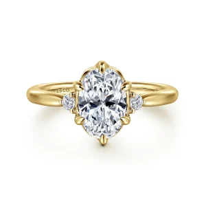 Yellow Gold Oval Three Stone Diamond Engagement Ring