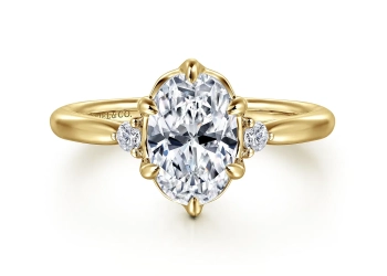 Yellow Gold Oval Three Stone Diamond Engagement Ring