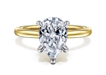 14K White-Yellow Gold Hidden Halo Pear Shape Solitaire Diamond Engagement Ring