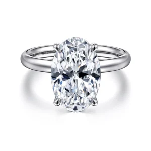 14K White Gold Oval Solitaire Diamond Engagement Ring