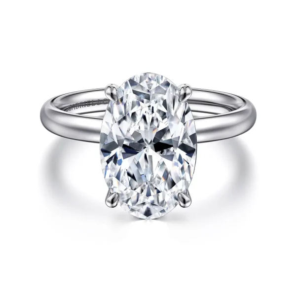 14K White Gold Oval Solitaire Diamond Engagement Ring