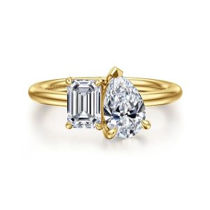 14K Yellow Gold Toi et Moi Pear Shape Diamond Engagement Ring