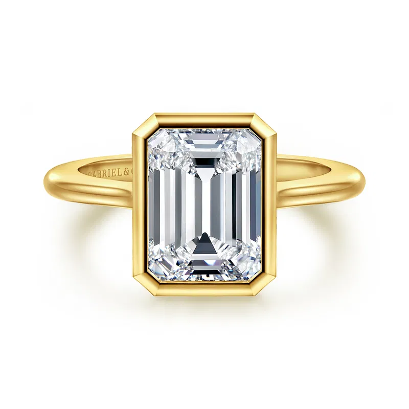 Bezel Set Emerald Cut Solitaire Engagement Ring