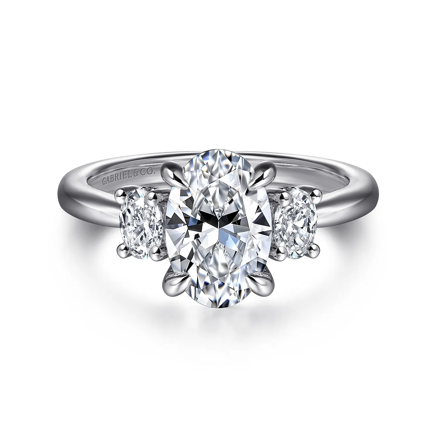 White Gold Oval Three Stone Diamond Engagement Ring