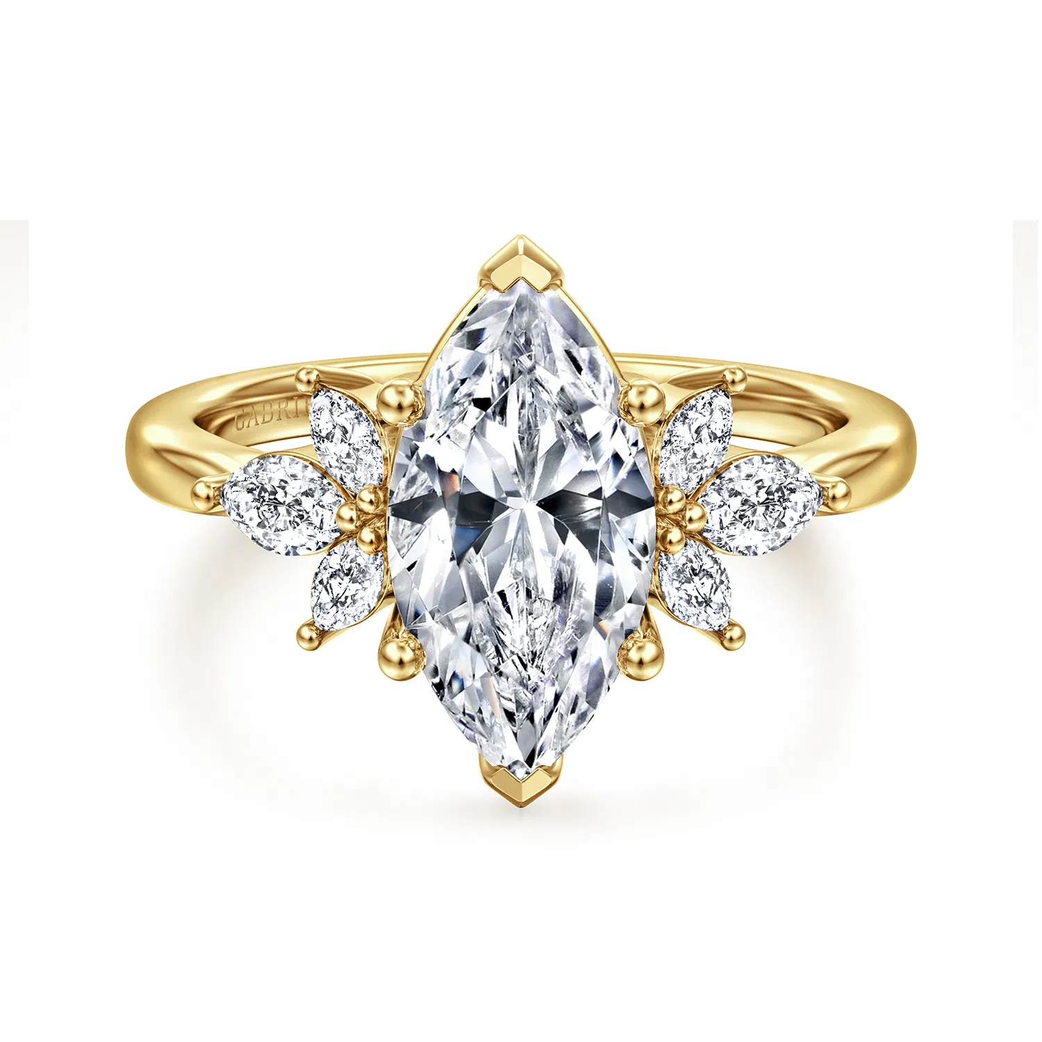 Yellow Gold Floral Marquise Cluster Diamond Engagement Ring