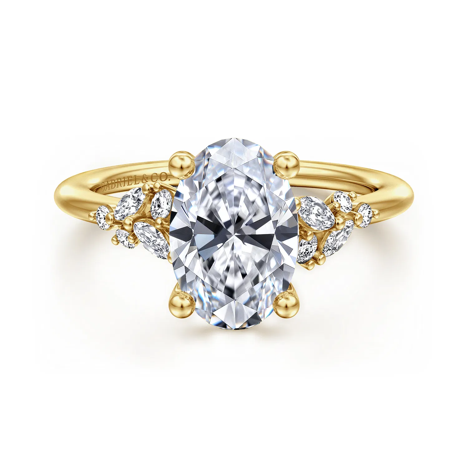 Yellow Gold Oval Diamond Cluster Accents Engagement Ring