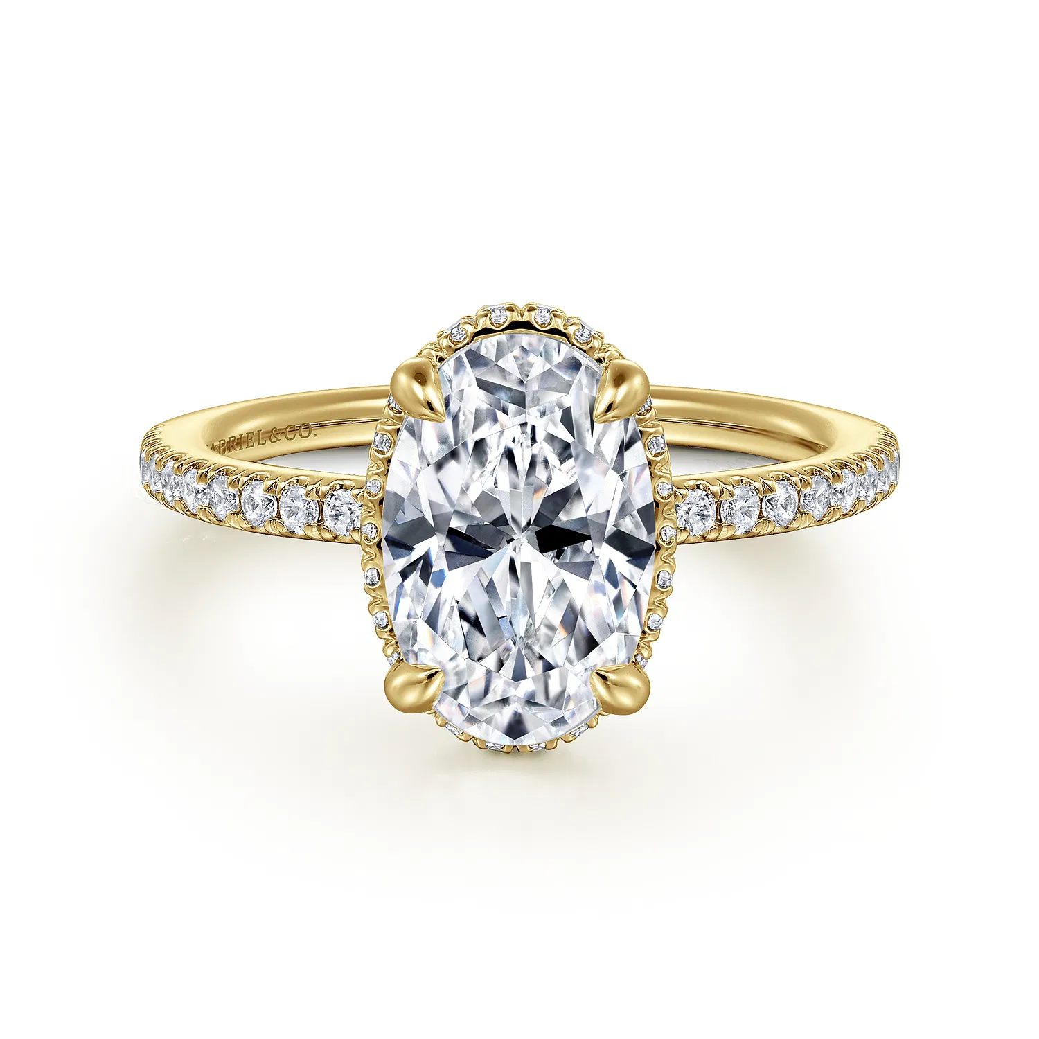 Yellow Gold Oval Hidden Halo Pave Engagement Ring